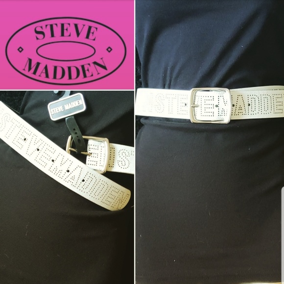 Steve Madden Y2K Wide White Belt Disco 70s Size Medium - Picture 2 of 3